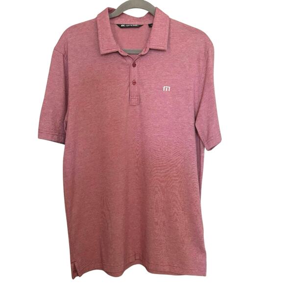 Travis Mathew Size L Golf Polo Shirt Red White Micro Stripe - Picture 1 of 5